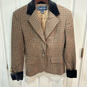 Ralph Lauren Blue Label 100% Wool Velvet Blazer Made in Italy Lined Size 6 Brown